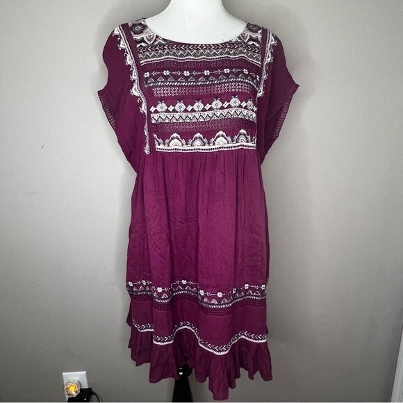 FREE PEOPLE Sunrise Wanderer maroon Mini Dress - Picture 2 of 7